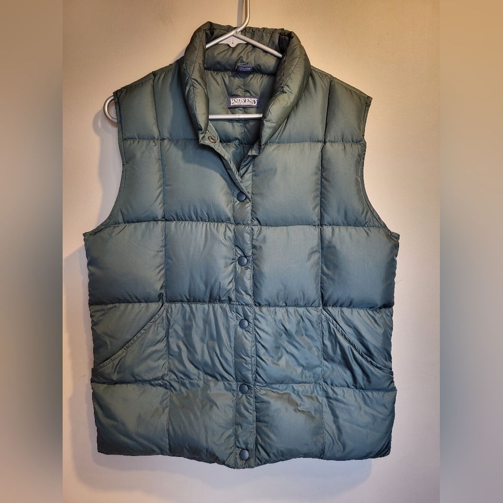 Lands' End Women's Green Puffer Vest, Size Small (6-8)
